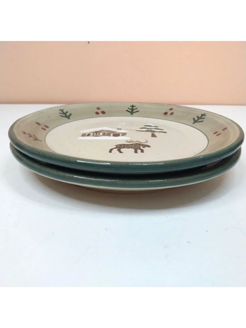 Sonoma Lodge Bear & Moose Stoneware Salad Plates Set Of 2 8
